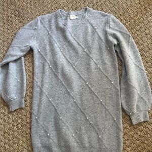 Women’s Heather Gray Sweater Dress with Pearl Accents